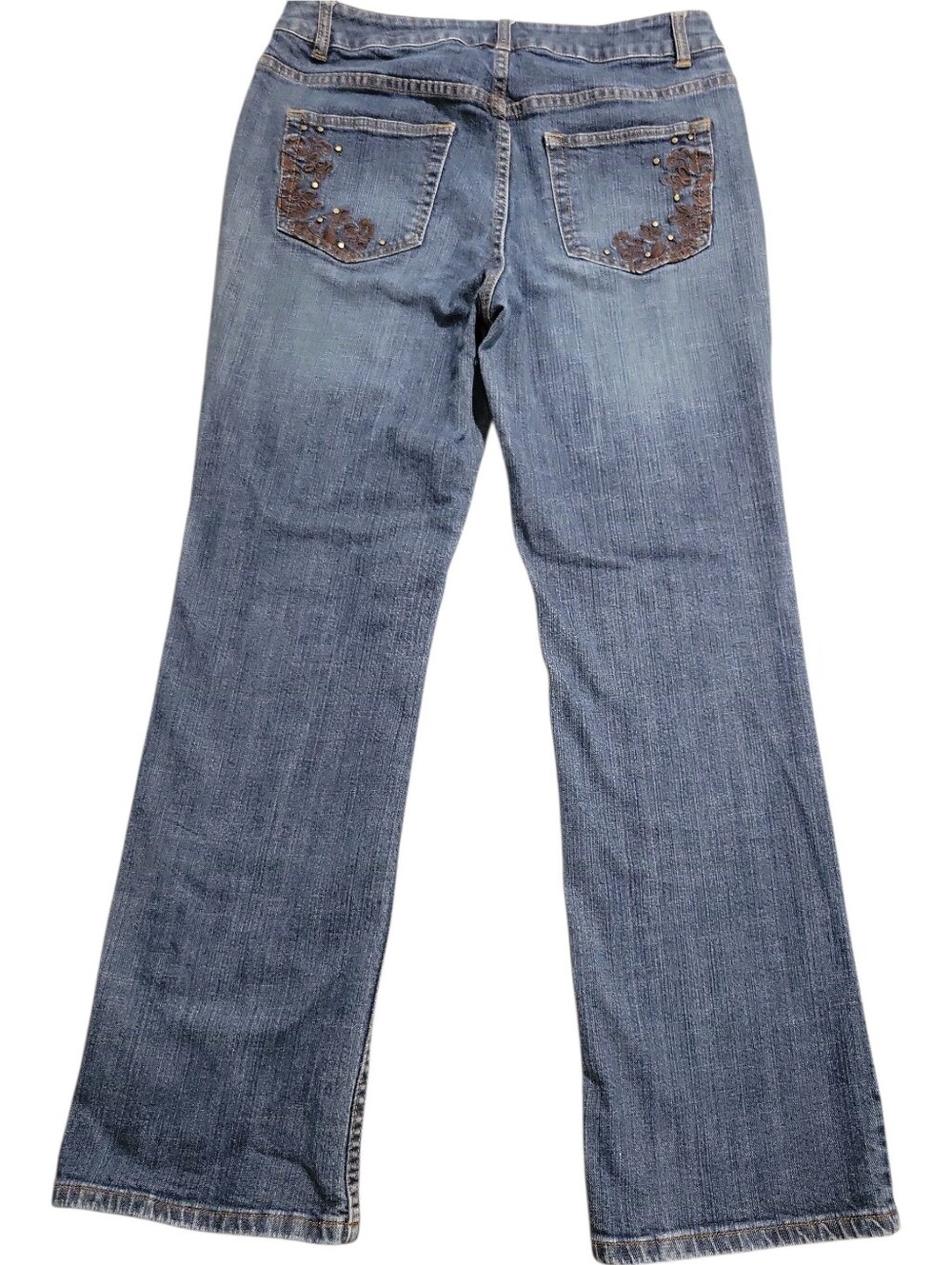 Coldwater Creek Straight Leg Jeans Size 12 Embroidered Studded High Rise Blue - Picture 4 of 13